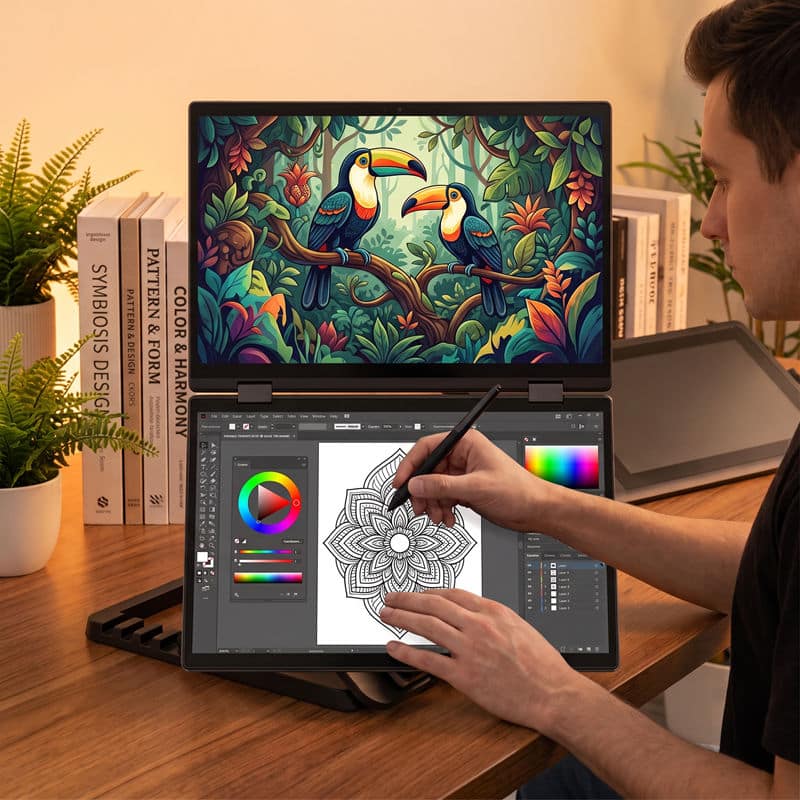 YISSIY YX140D 14 Inches Dual Touch Screen Laptop for Drawing