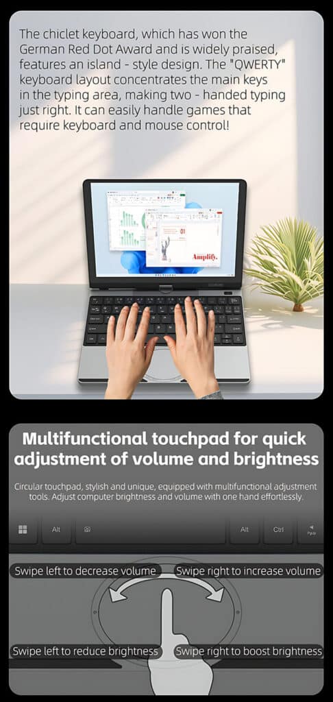 YISSIY YX105R 10.5" 4-in-1 Convertible Laptop with Backlit Keyboard & Unique Touchpad
