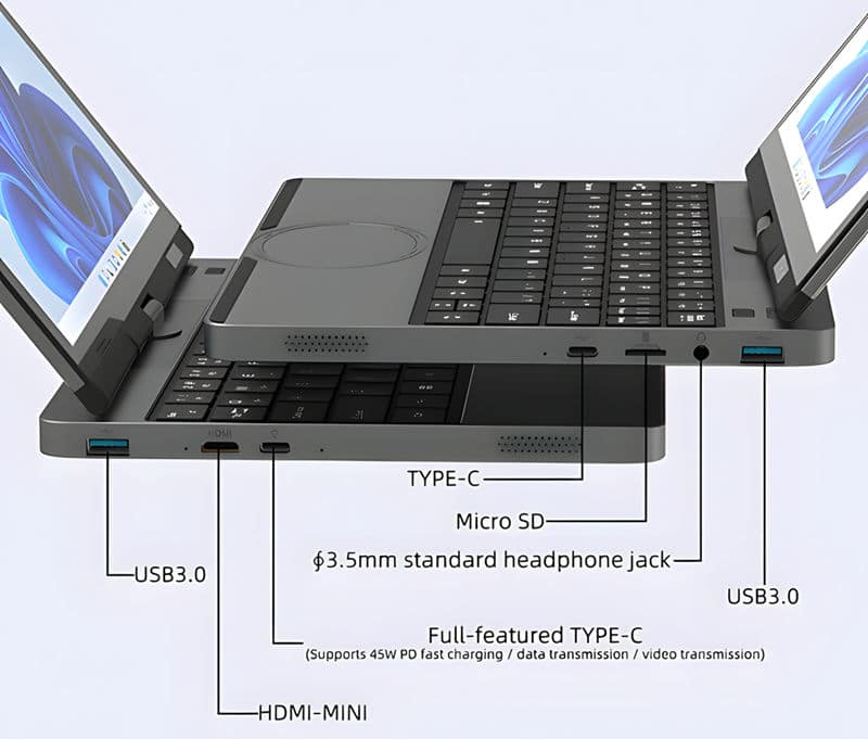YISSIY YX105R 10.5" 4-in-1 Convertible Laptop Interfaces