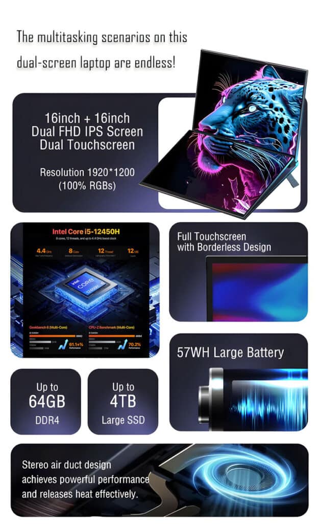 YISSIY YX16 Plus 16" Dual Touch Screen Mobile Workstation
